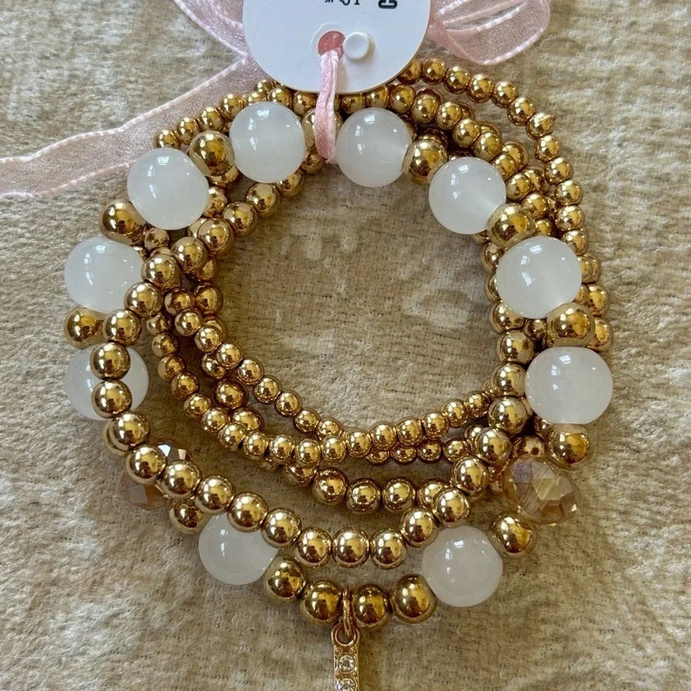 Brand New 8 Other Reasons Gold Plated Brass Bubble Bangle Set Stretchy Revolve